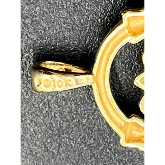 P Signed 10K Yellow Gold Faceted Blue Topaz Heart Irish Claddagh March Pendant - Picture 2 of 8